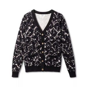 Thakoon Shibori Print Long Sleeve V-Neck Cardigan